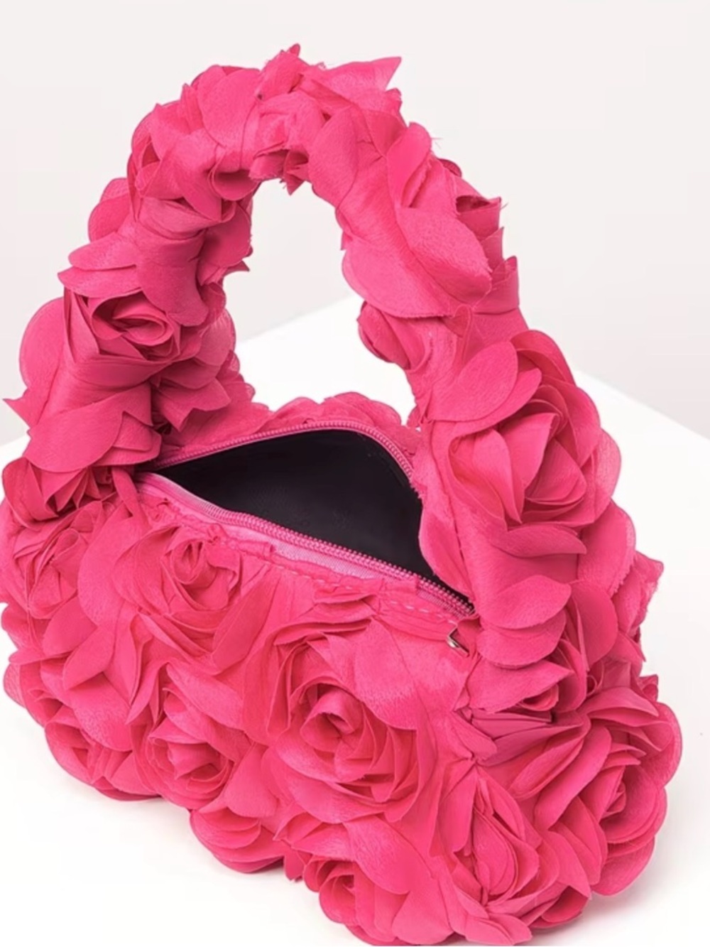 Blush Pink Rose Clutch Romantic Floral Handbag Wedding Guest Purse - Picture 3 of 5